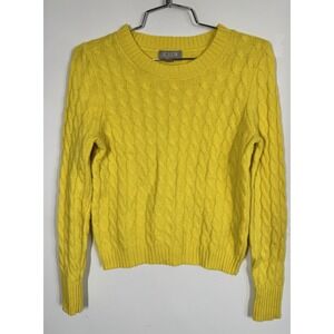 J Crew Sunny Yellow Cable knit 100% Cashmere Pullover Sweater‎ Women's XS Luxury